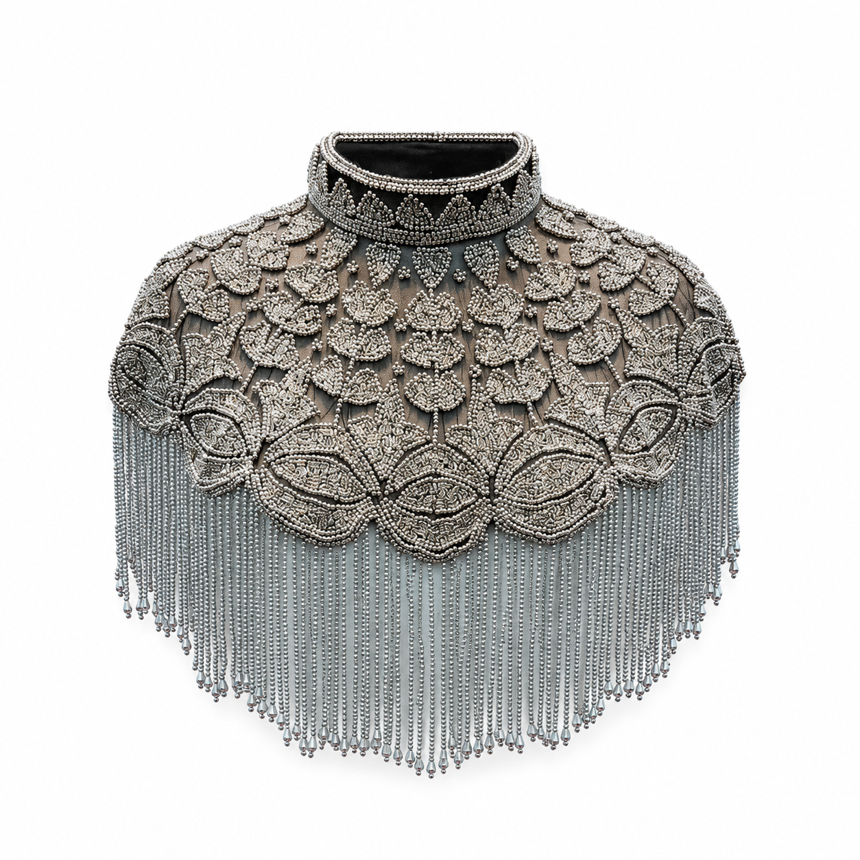 The "Silver Bazaar" Beaded Fringe Cape, Silver