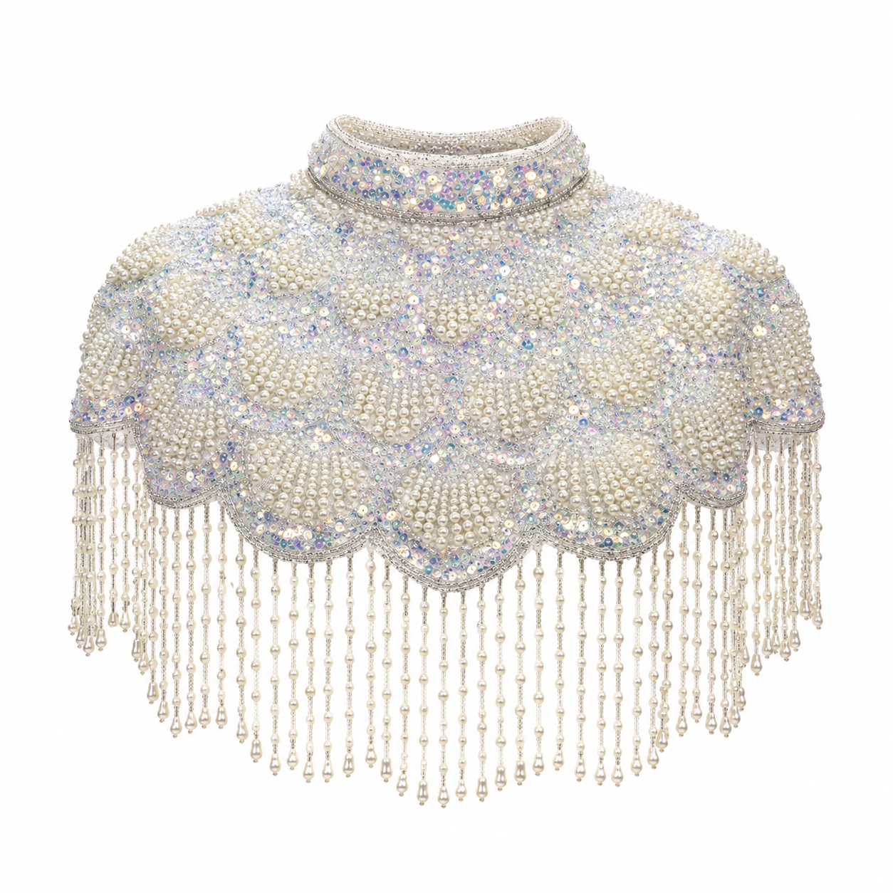The "Gatsby" Beaded Fringe Cape, Ivory