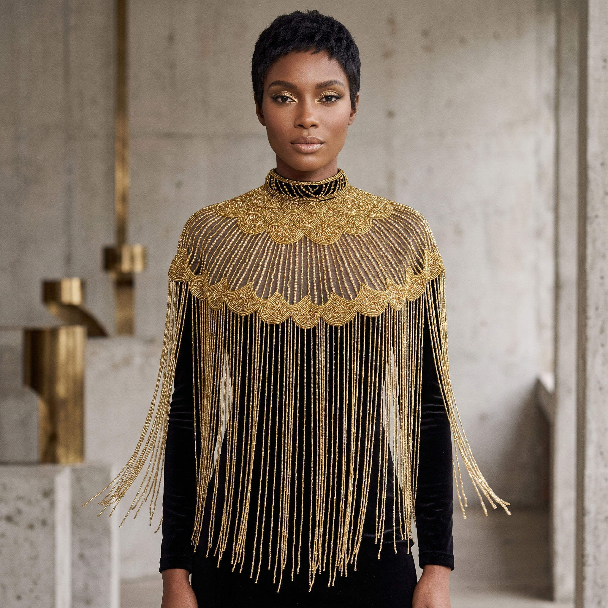 Art Deco Black and Gold Cape