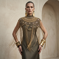 The "Antique Garden" Beaded Fringe Cape, Black & Gold
