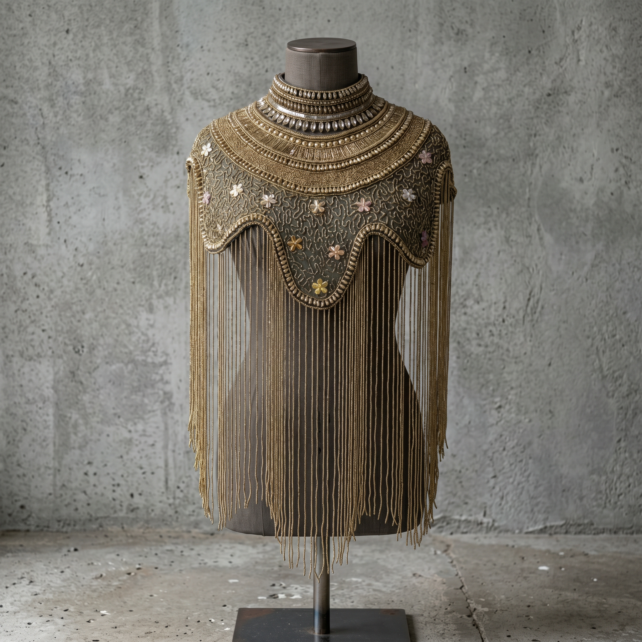The "Antique Garden" Beaded Fringe Cape, Black & Gold