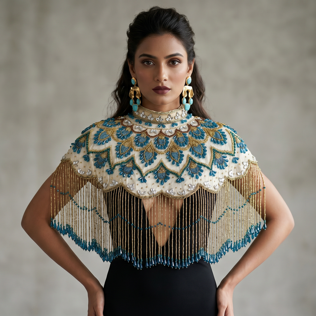 The "Azure Palace" Cape, Blue & Gold Capelet