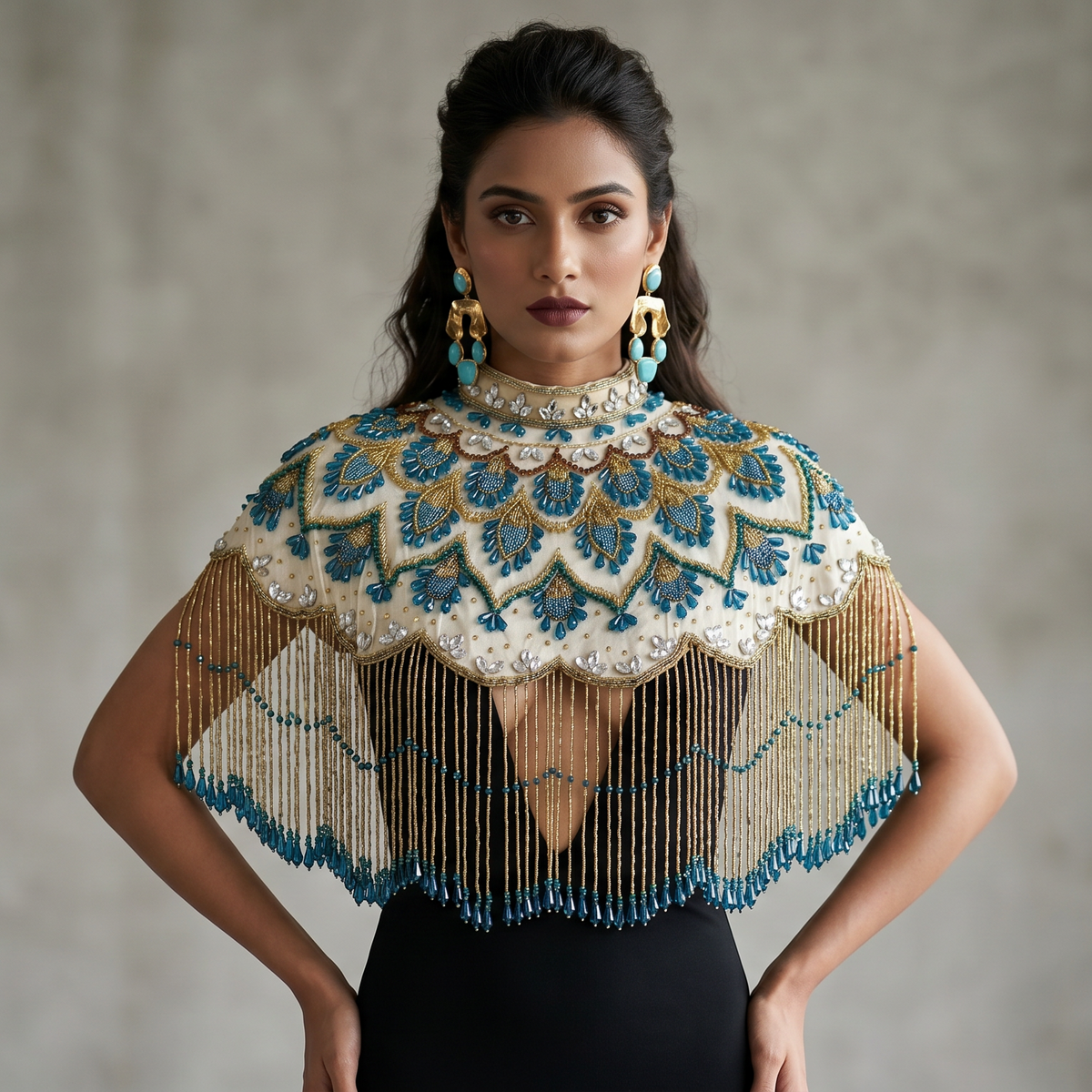 The "Azure Palace" Cape, Blue & Gold Capelet