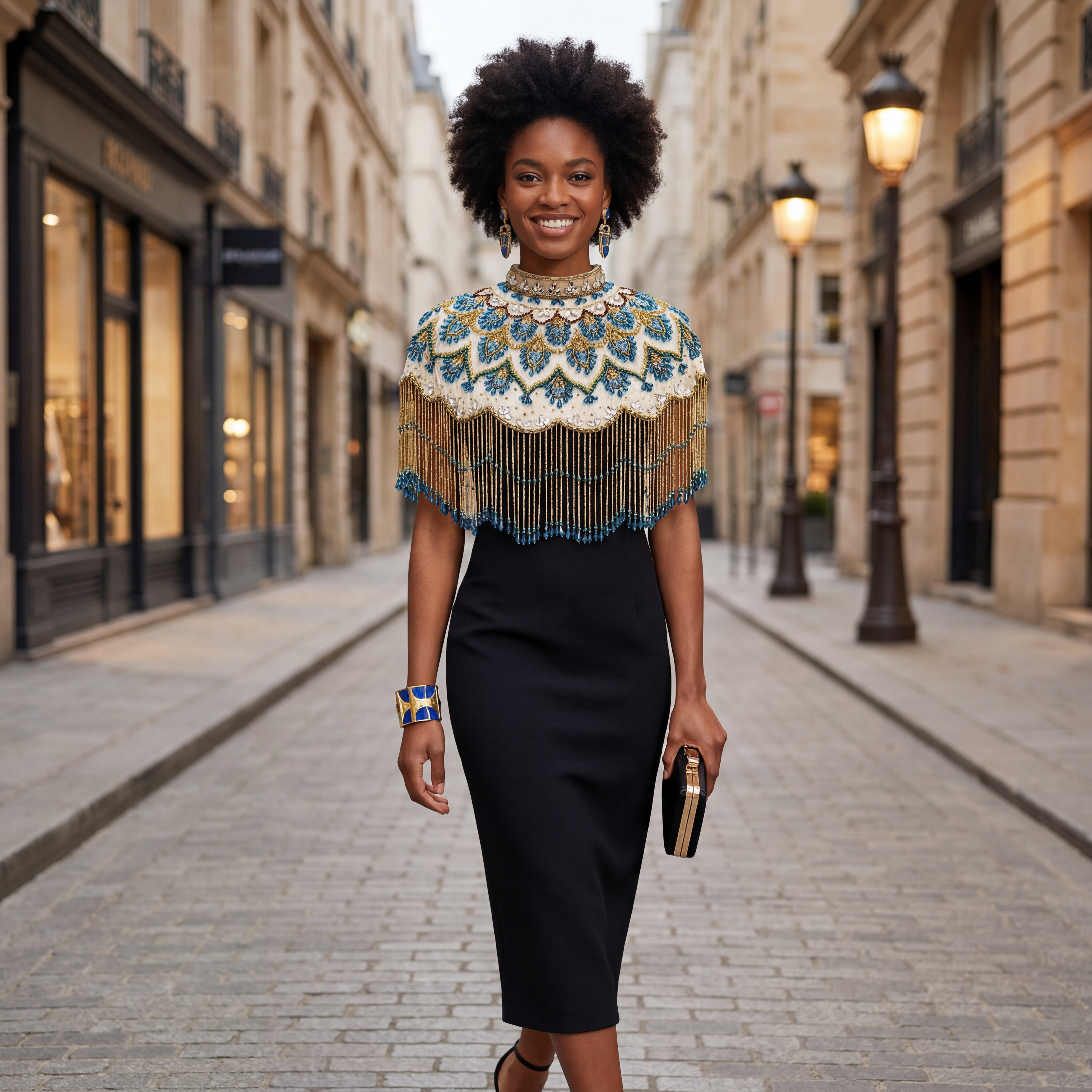 The "Azure Palace" Cape, Blue & Gold Capelet