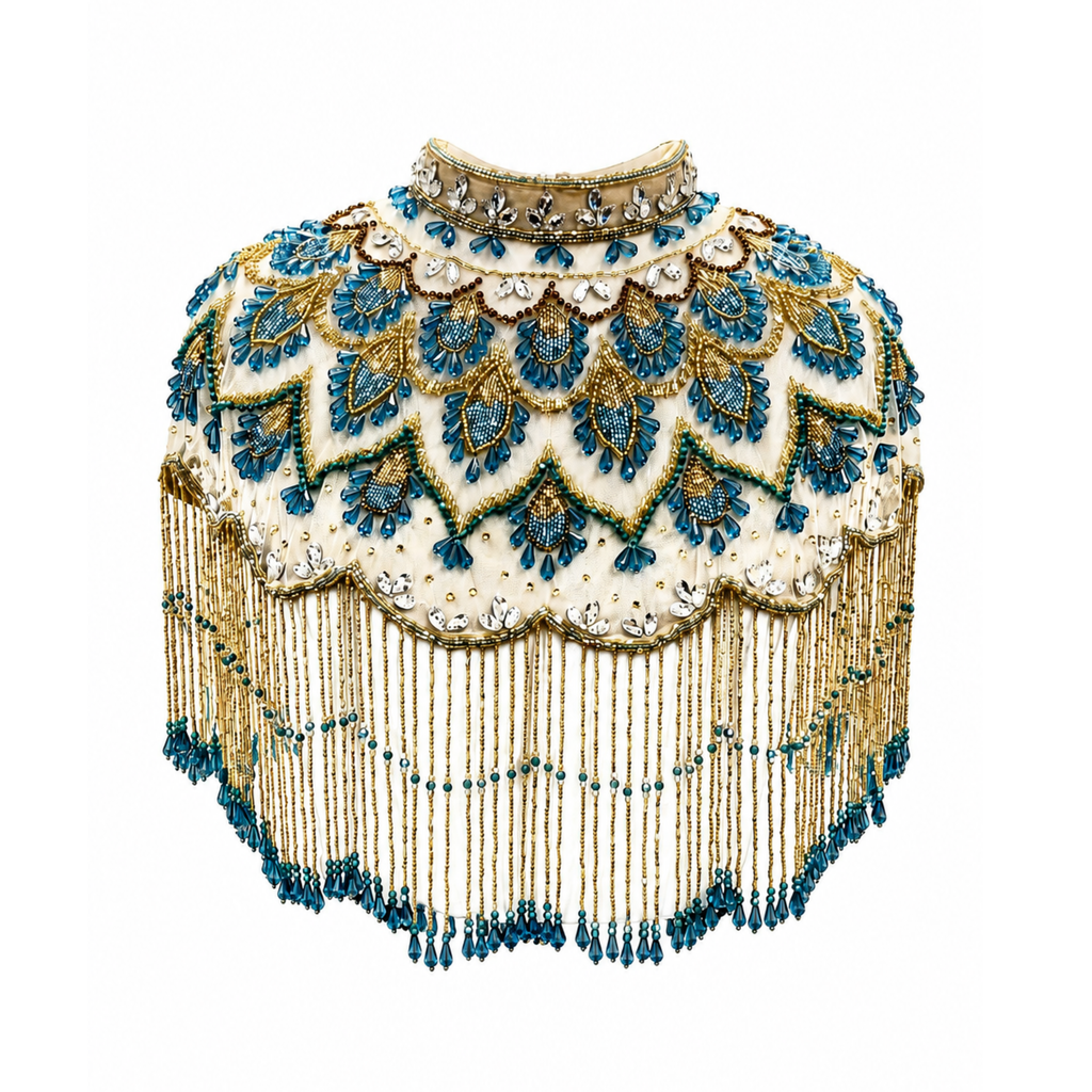 The "Azure Palace" Cape, Blue & Gold Capelet