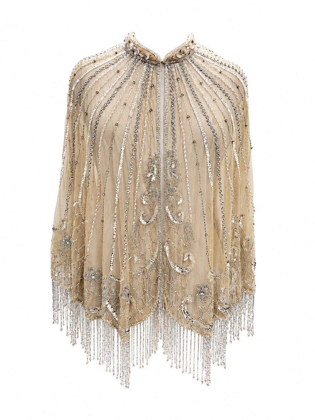 The "Amara" Beaded Fringe Capelet, Champagne