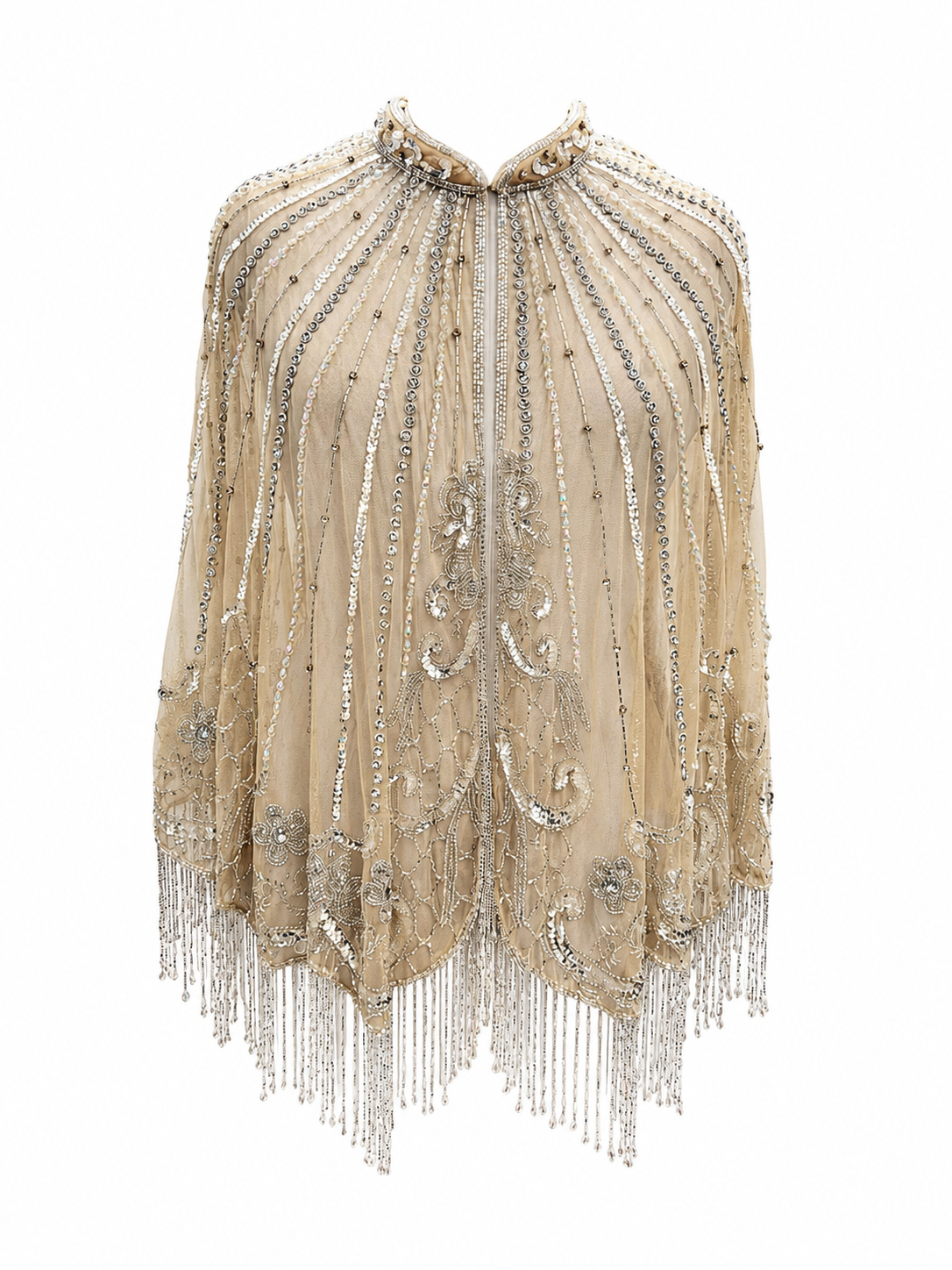 The "Amara" Beaded Fringe Capelet, Champagne