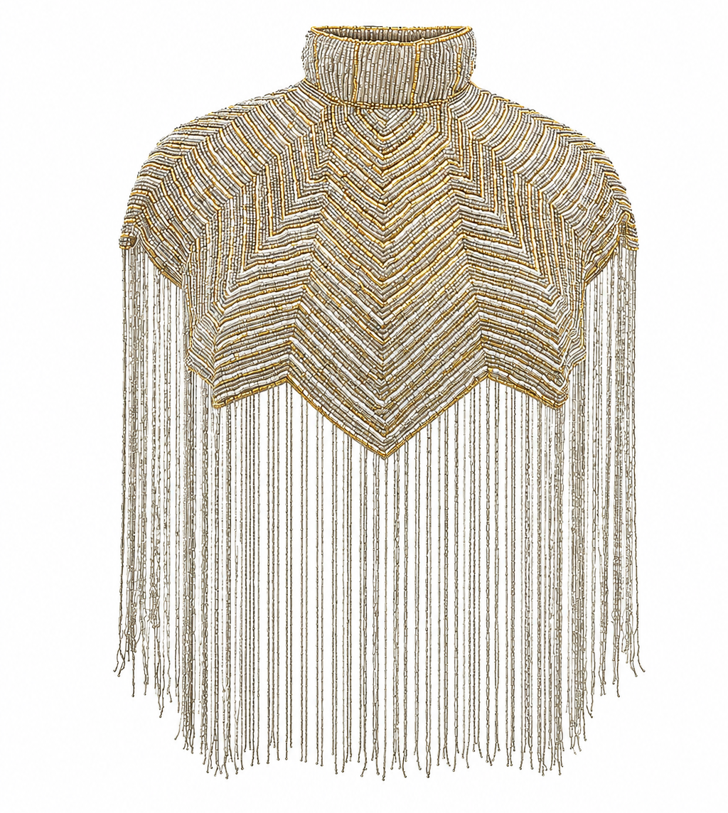 The "Elysian" Beaded Fringe Cape, Silver & Gold