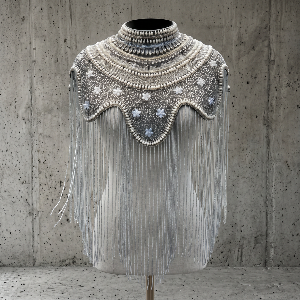 The "Antique Garden" Beaded Fringe Cape, Black & Silver
