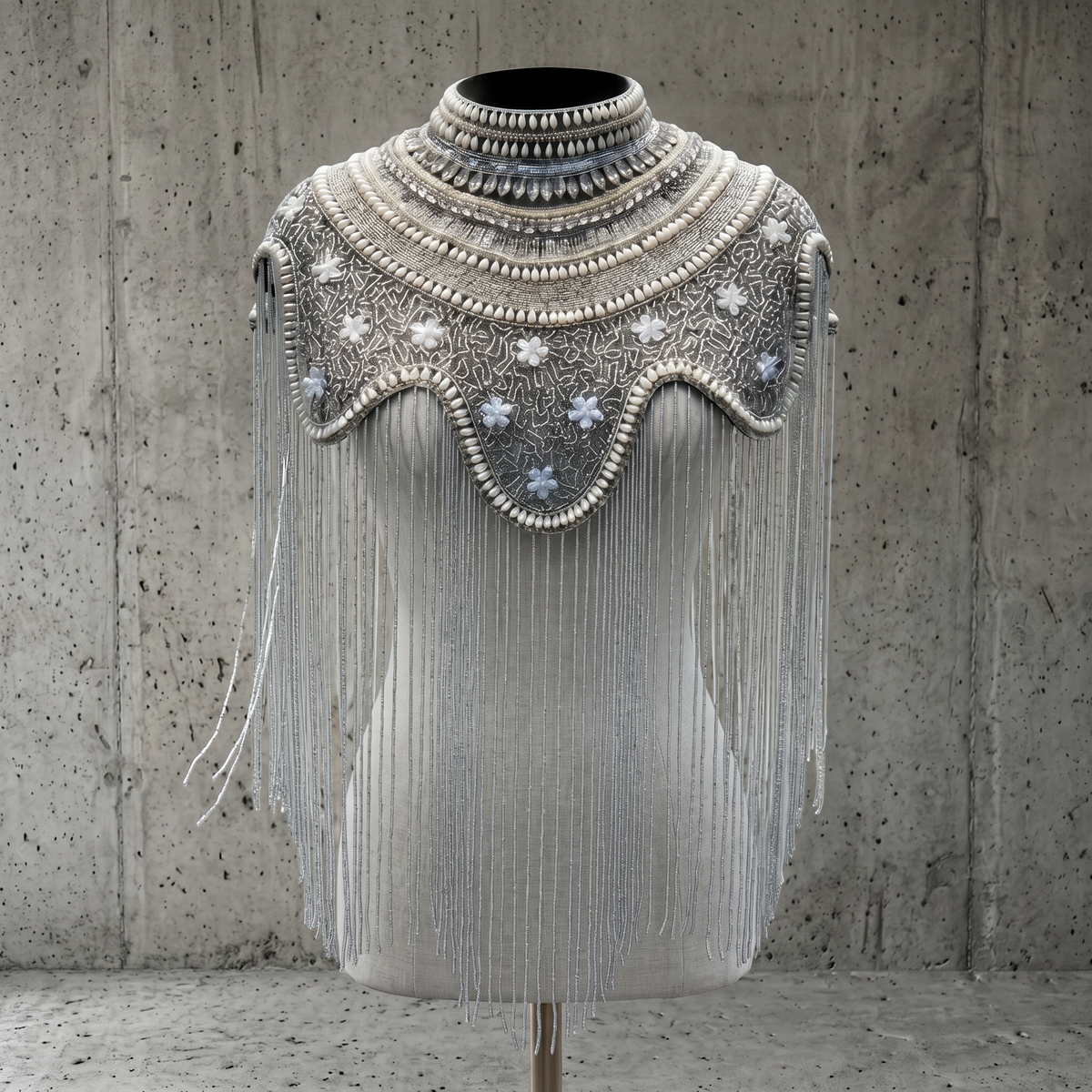 The "Antique Garden" Beaded Fringe Cape, Black & Silver