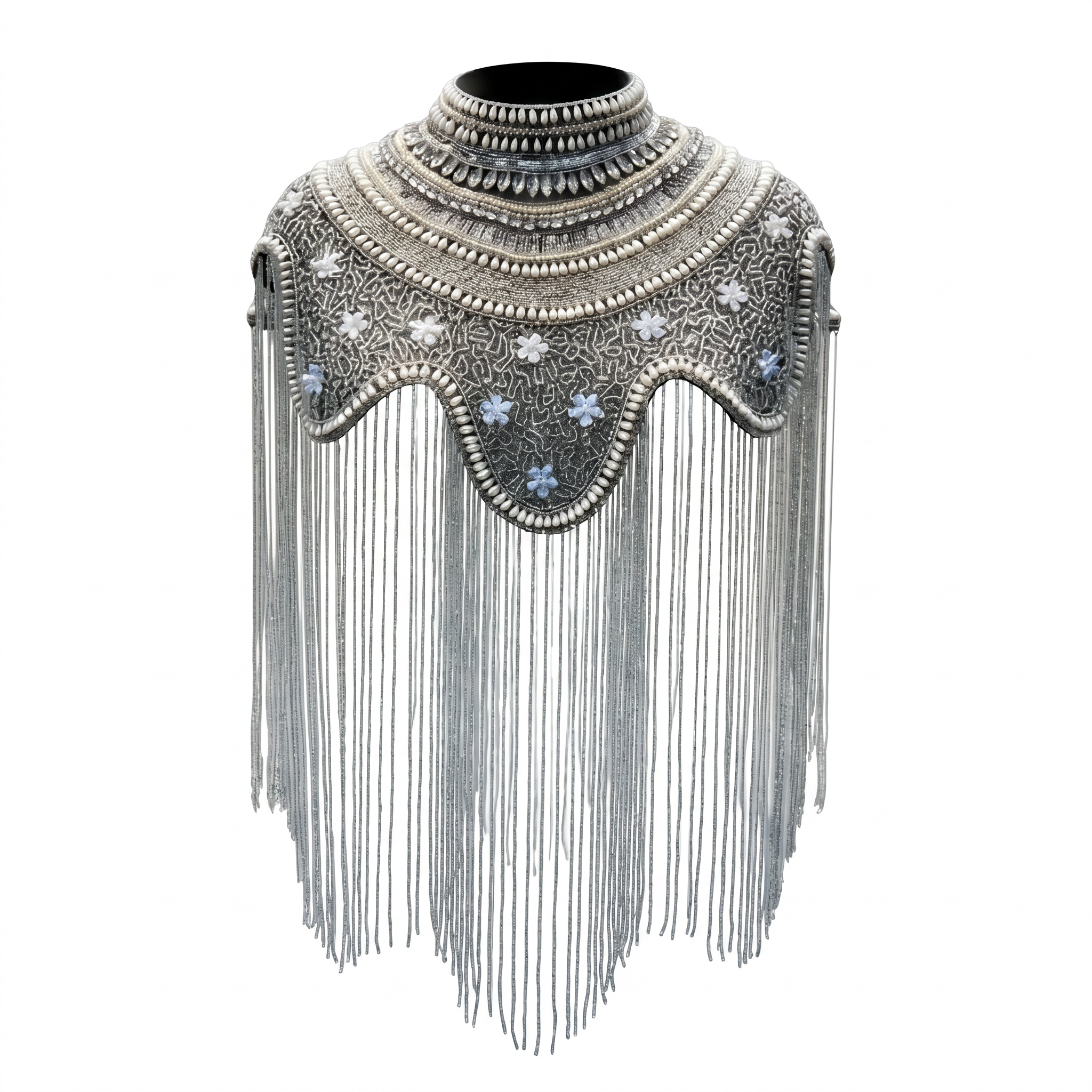 The "Antique Garden" Beaded Fringe Cape, Black & Silver
