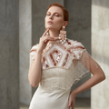 The "Pearl Deco" Beaded Fringe Cape, Pink & White