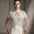 The "Opaline" Beaded Fringe Cape, White & Silver