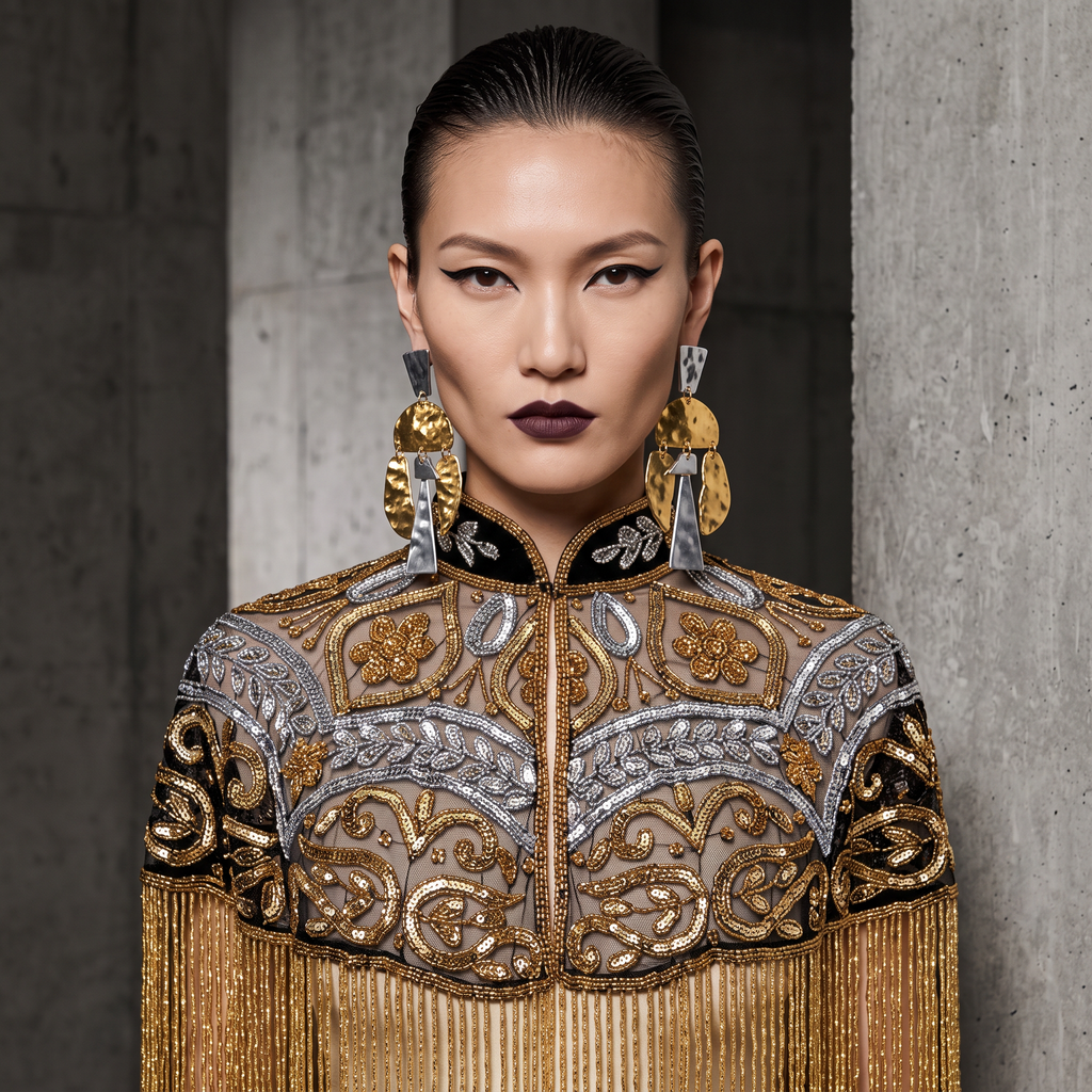 The Gilded Baroque Capelet, Gold & Silver Beaded Fringe Statement Cape