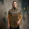 The Gilded Baroque Capelet, Gold & Silver Beaded Fringe Statement Cape