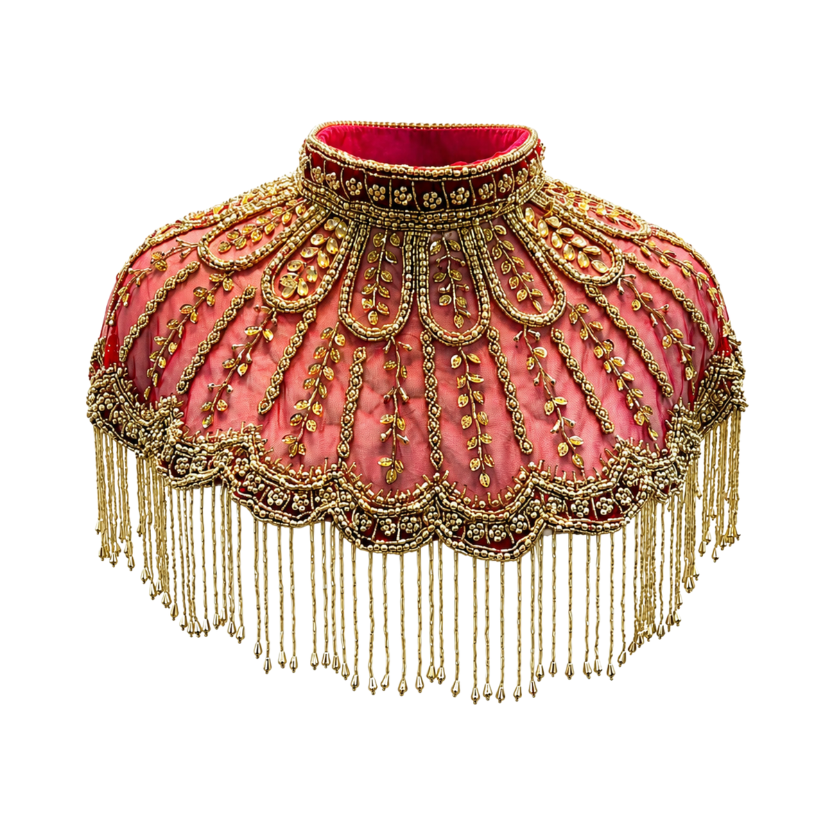 The Calista | Maroon & Gold Beaded Fringe Capelet