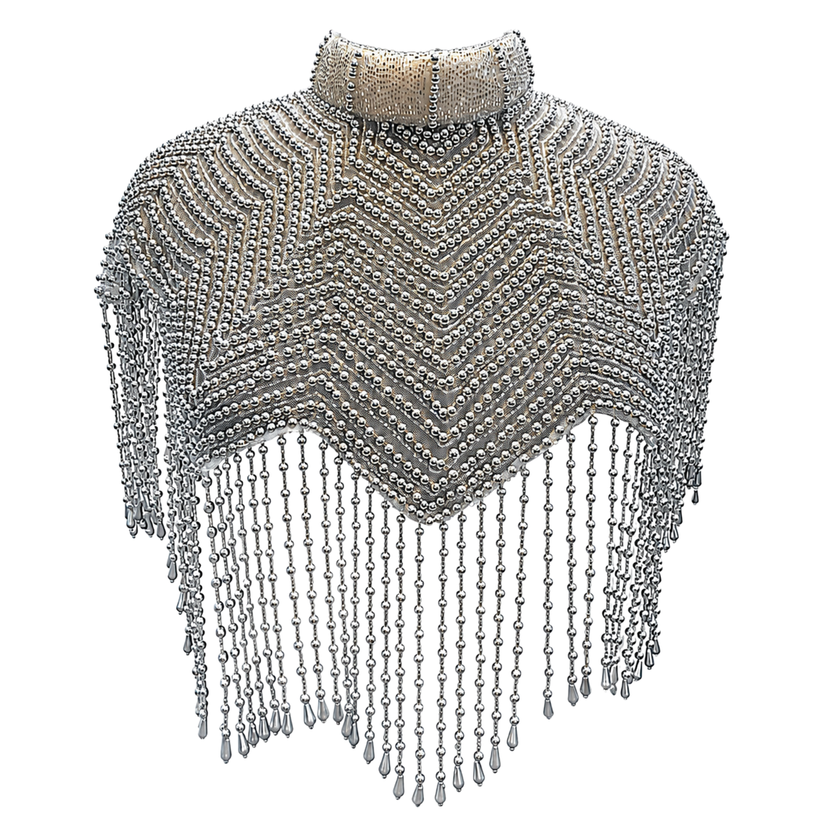 The Selene | Silver Beaded Fringe Capelet