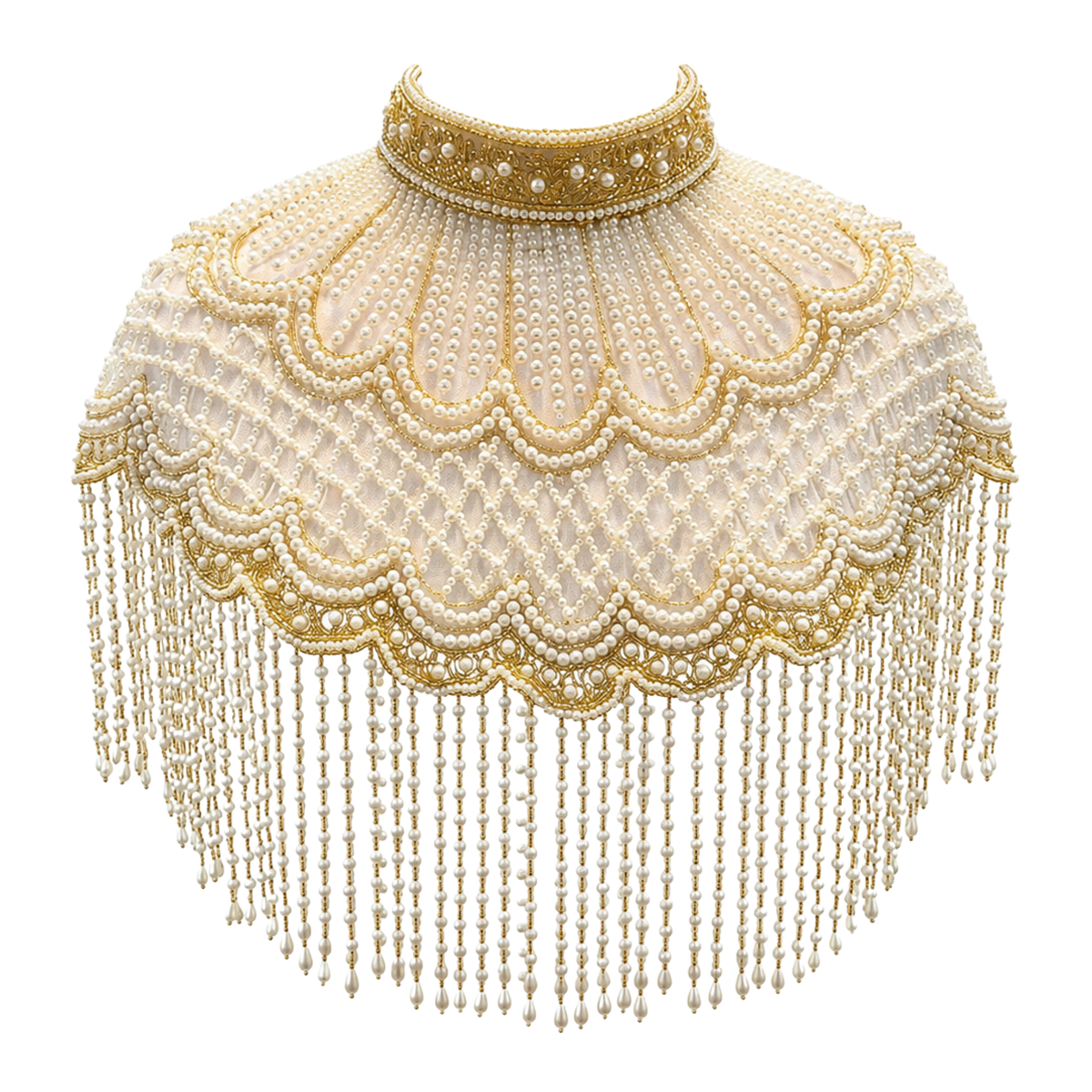 The Margaux | Pearl & Gold Beaded Fringe Capelet