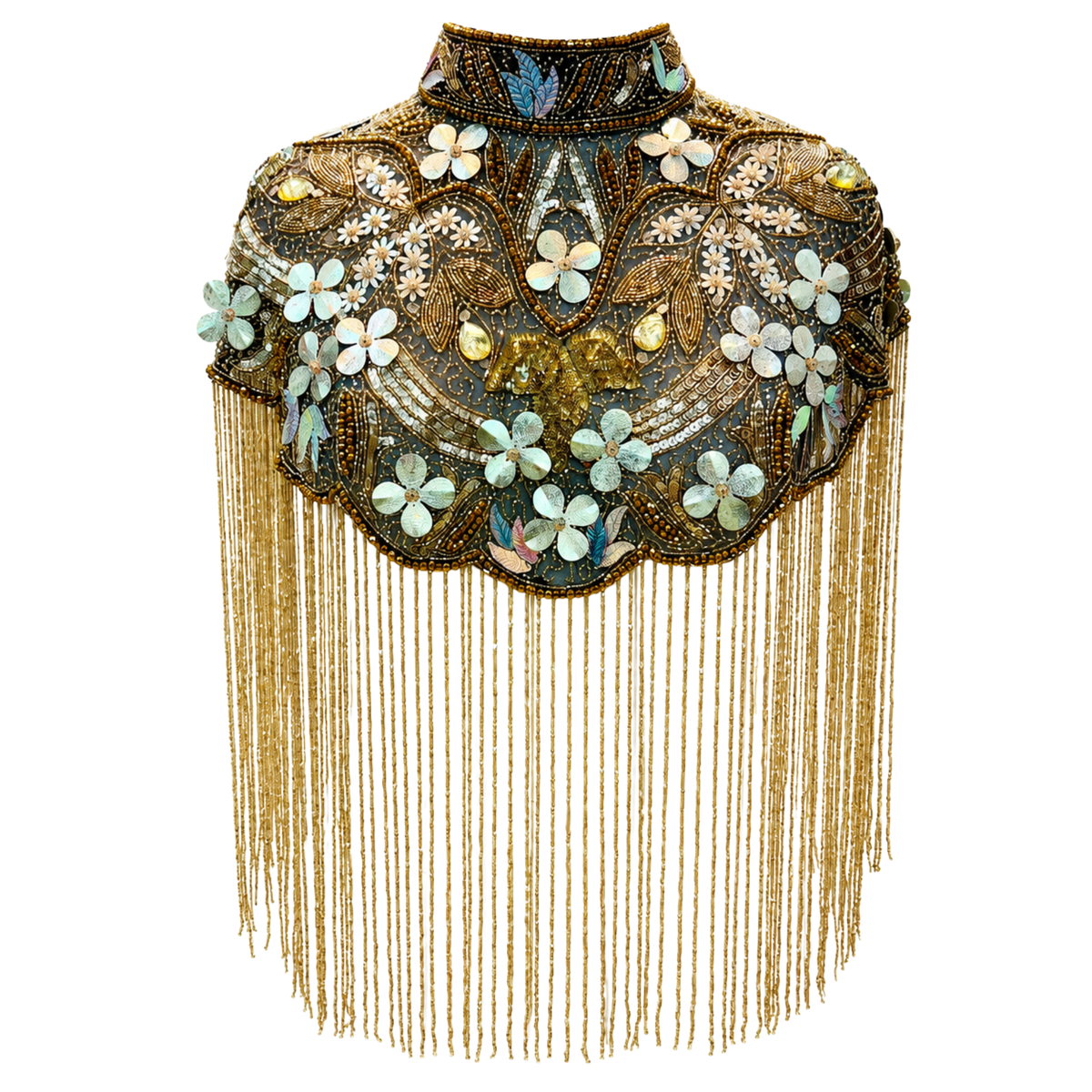 The Elowen | Hand-Beaded Botanical Fringe Cape