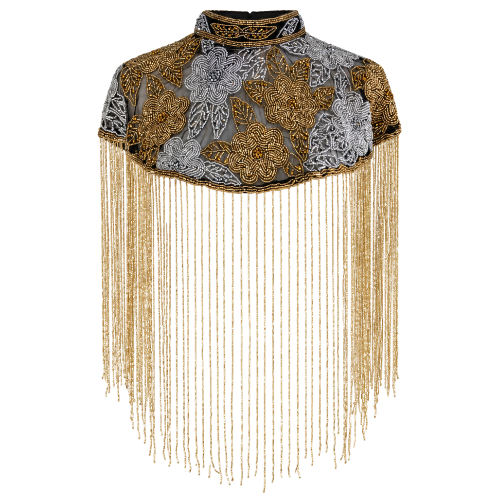 The Bellamy | Hand-Beaded Floral Fringe Capelet