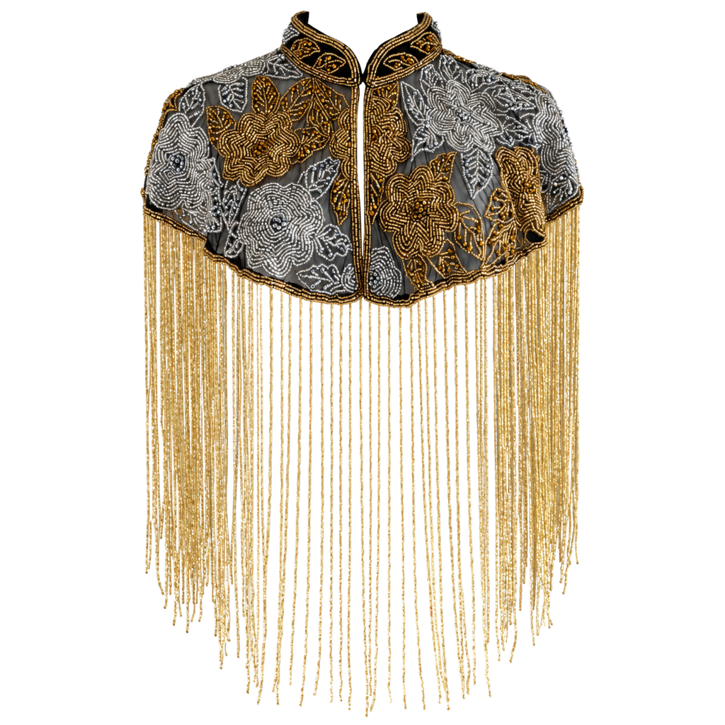 The Bellamy | Hand-Beaded Floral Fringe Capelet