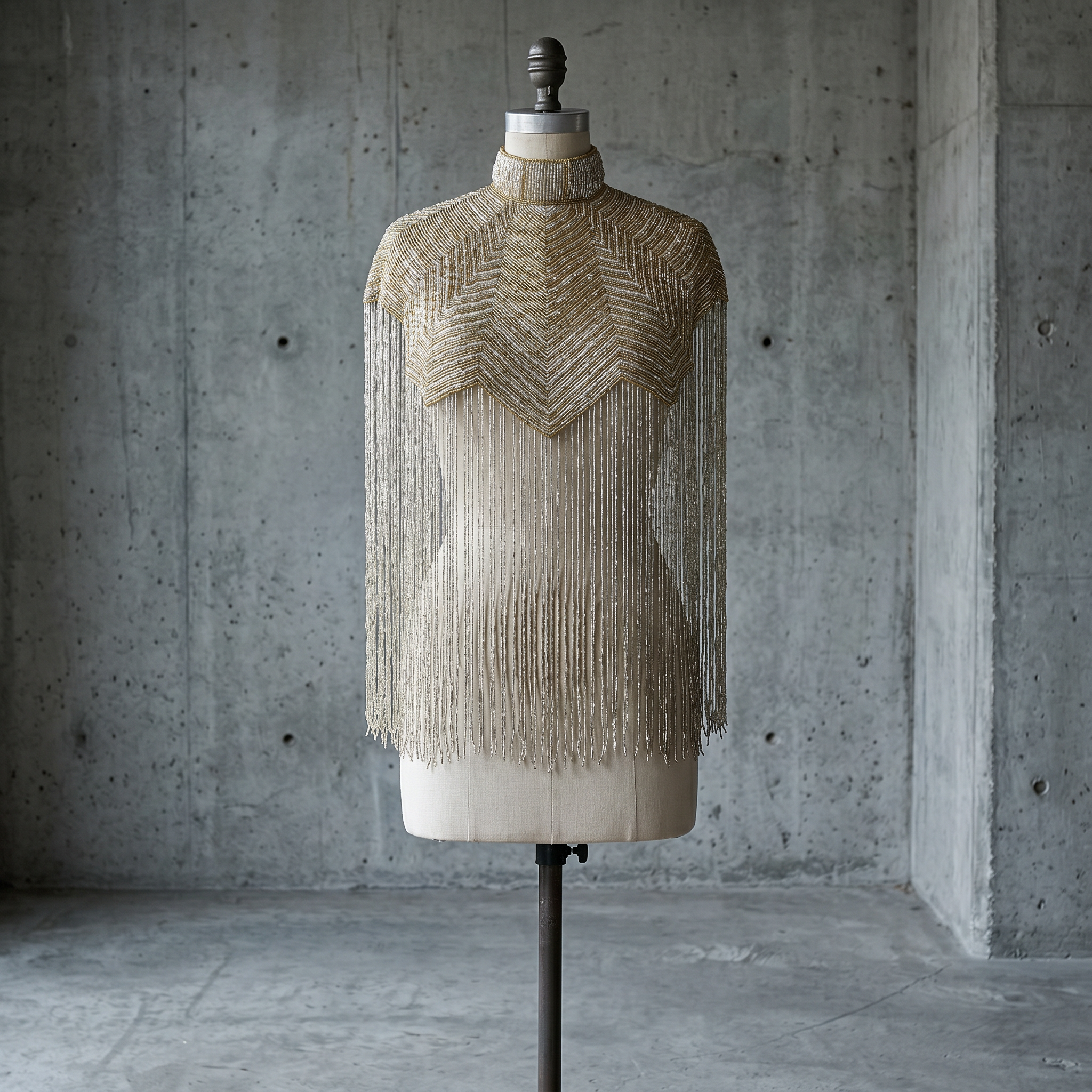 The "Elysian" Beaded Fringe Cape, Silver & Gold