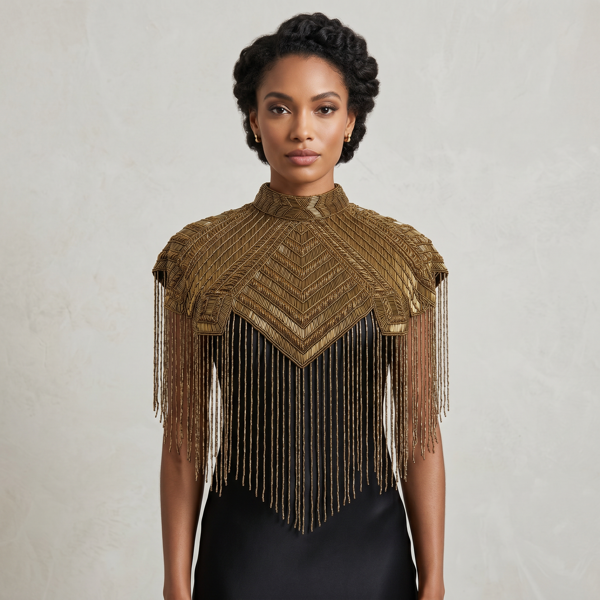The "Marquee" Beaded Fringe Cape, Gold