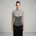 Sterling Fan Beaded Capelet, Silver Rhinestone Fringe Cape