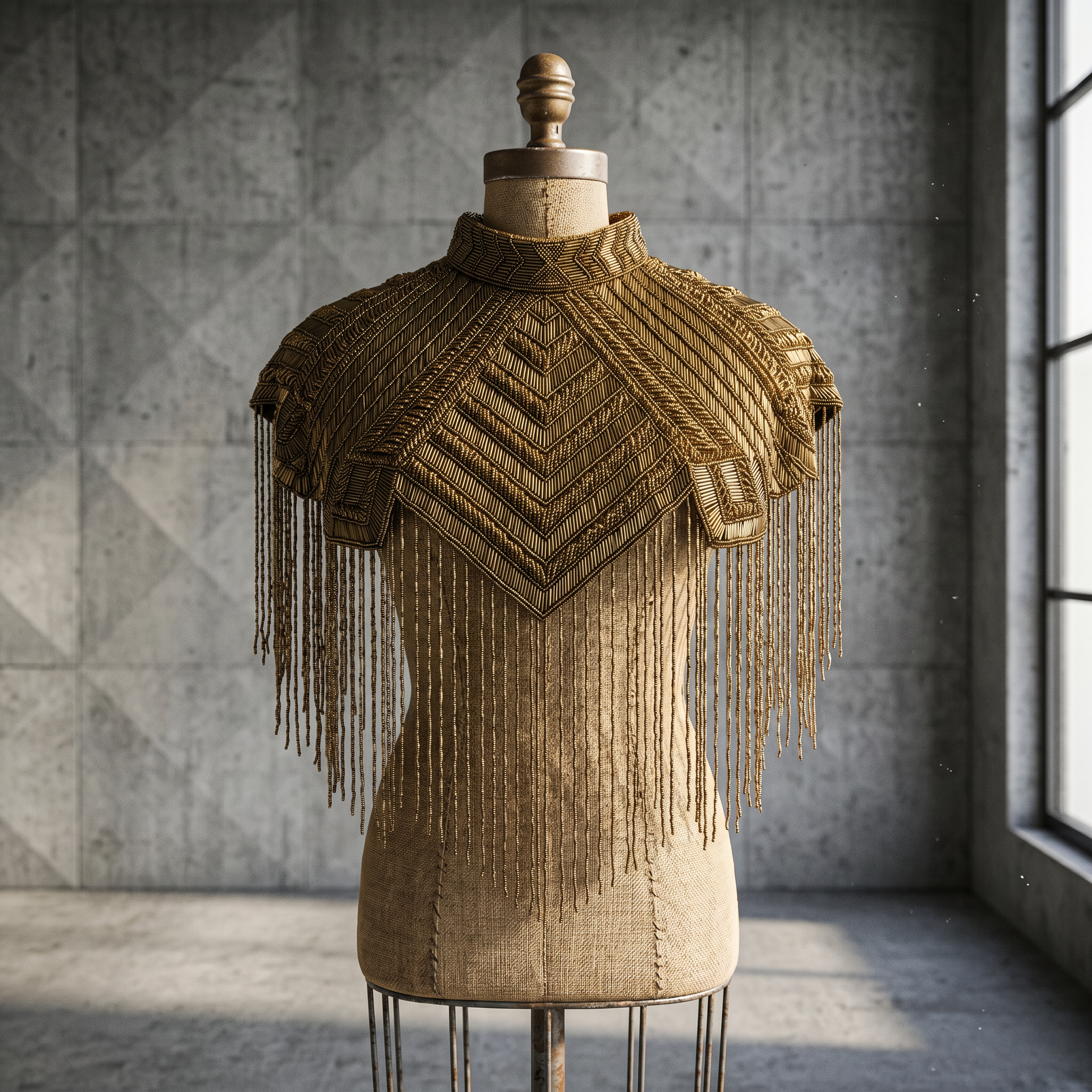 The "Marquee" Beaded Fringe Cape, Gold