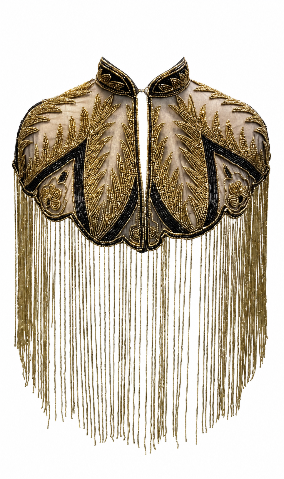 Palm Royale Beaded Capelet, Black & Gold