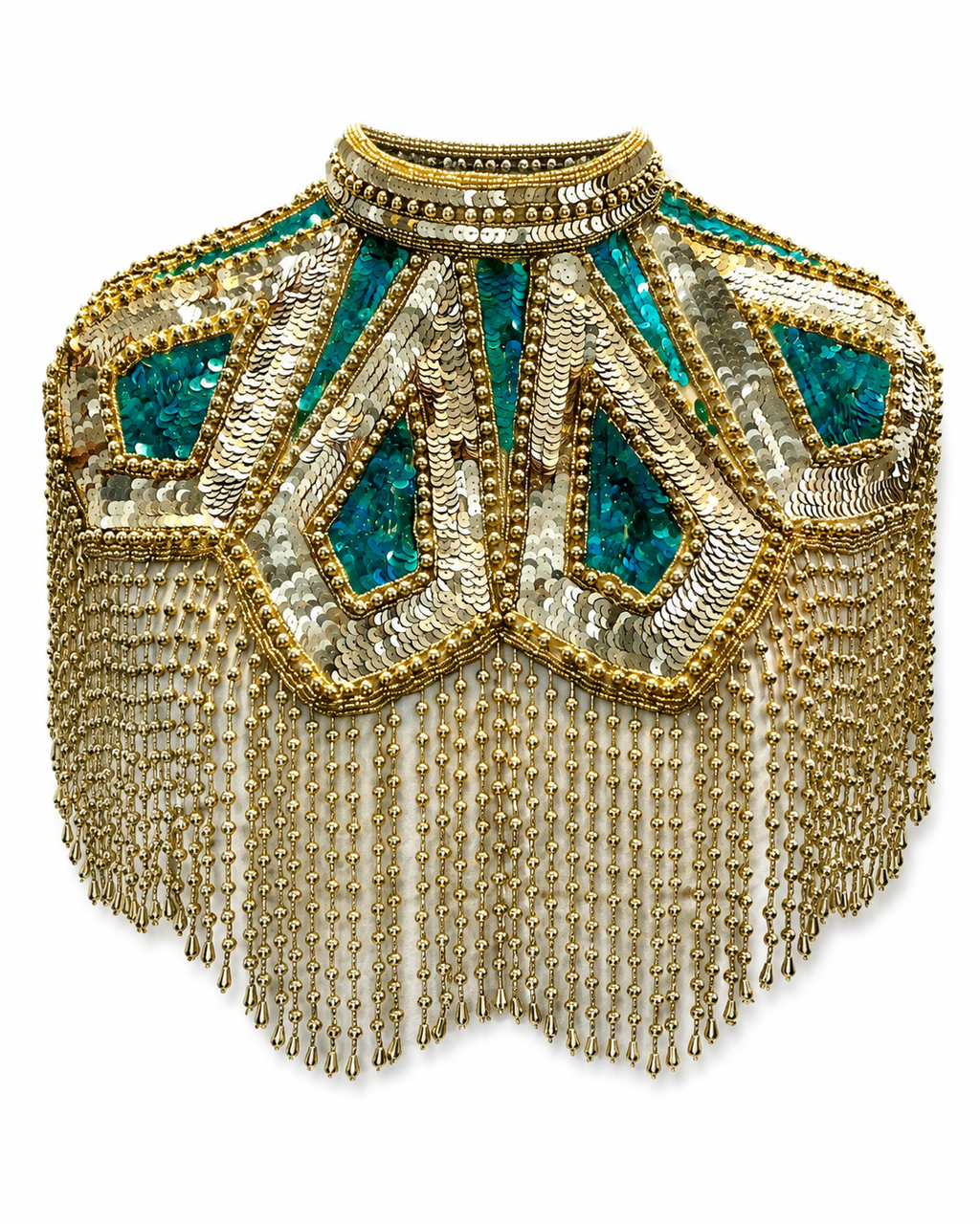 The "Meridian" Cape, Art Deco Capelet, Green & Gold