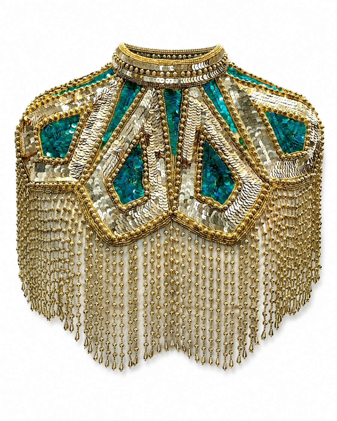 The "Meridian" Cape, Art Deco Capelet, Green & Gold