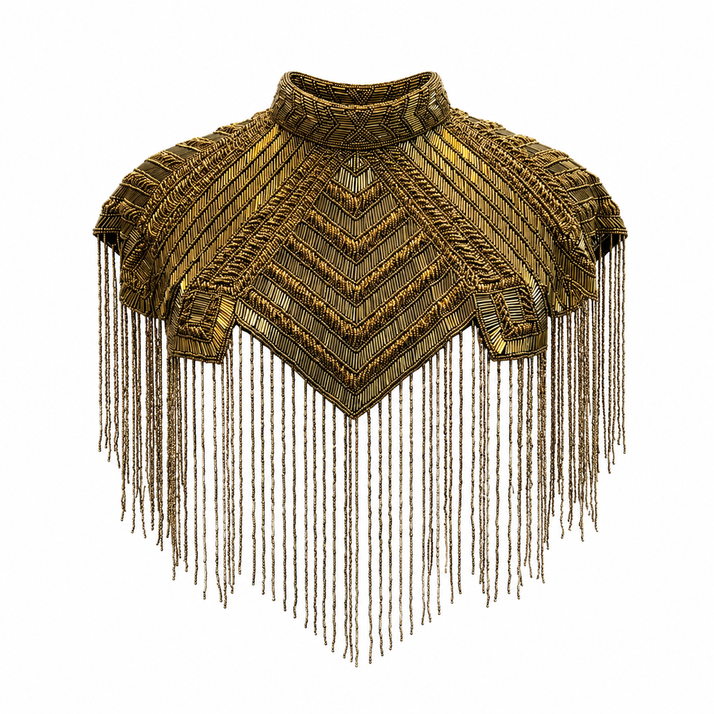 The "Marquee" Beaded Fringe Cape, Gold