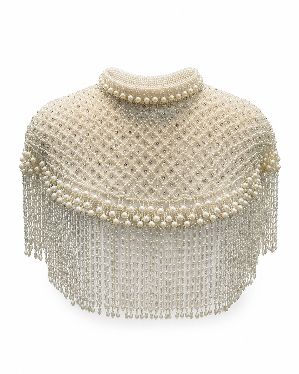 The "Elegant Pearl" Beaded Fringe Cape, Ivory
