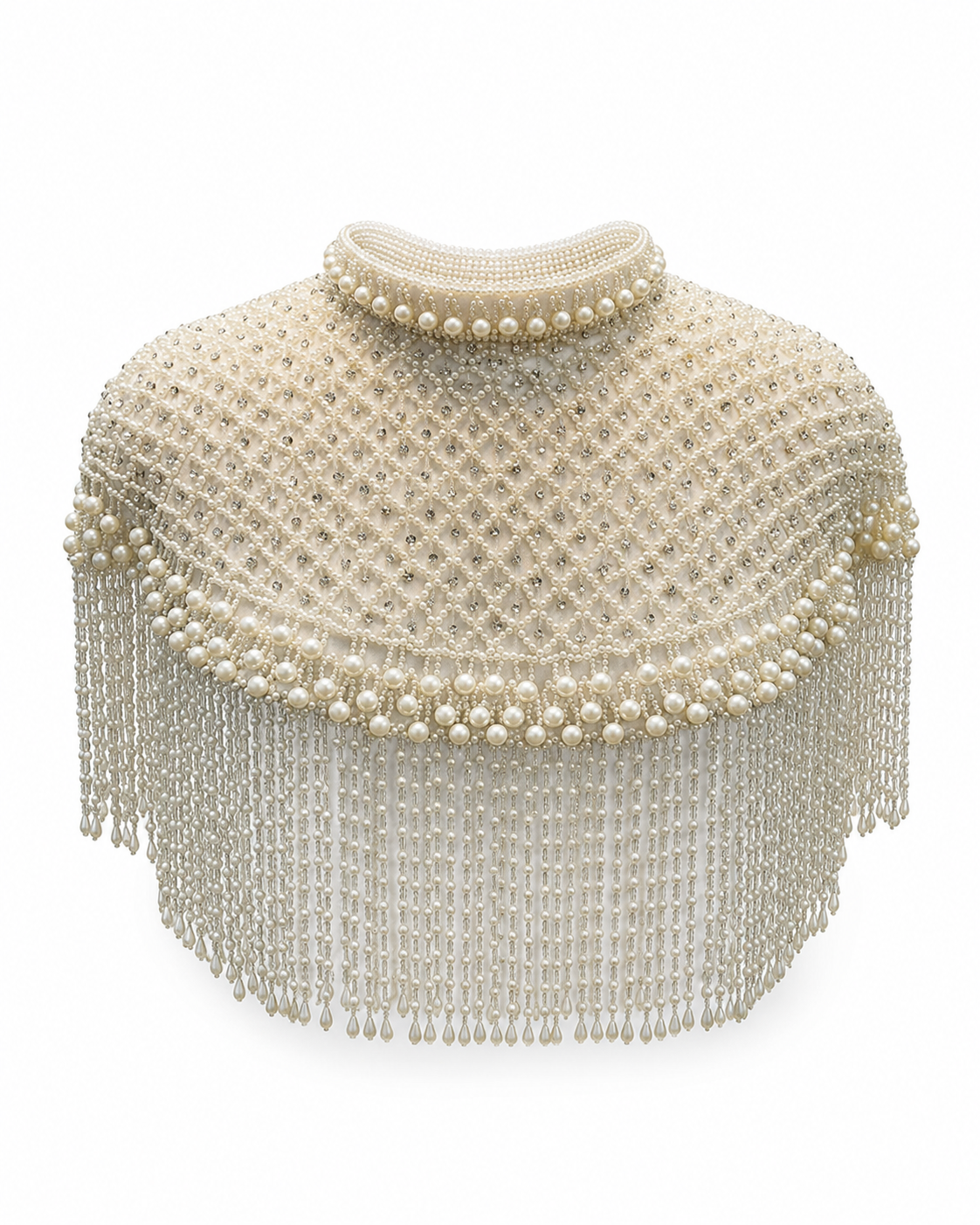 The "Elegant Pearl" Beaded Fringe Cape, Ivory