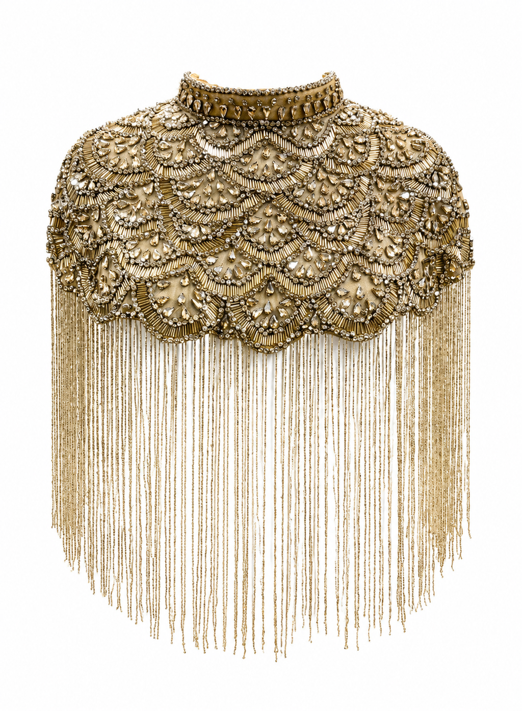The "Starlight Cascade" Beaded Fringe Cape, Gold