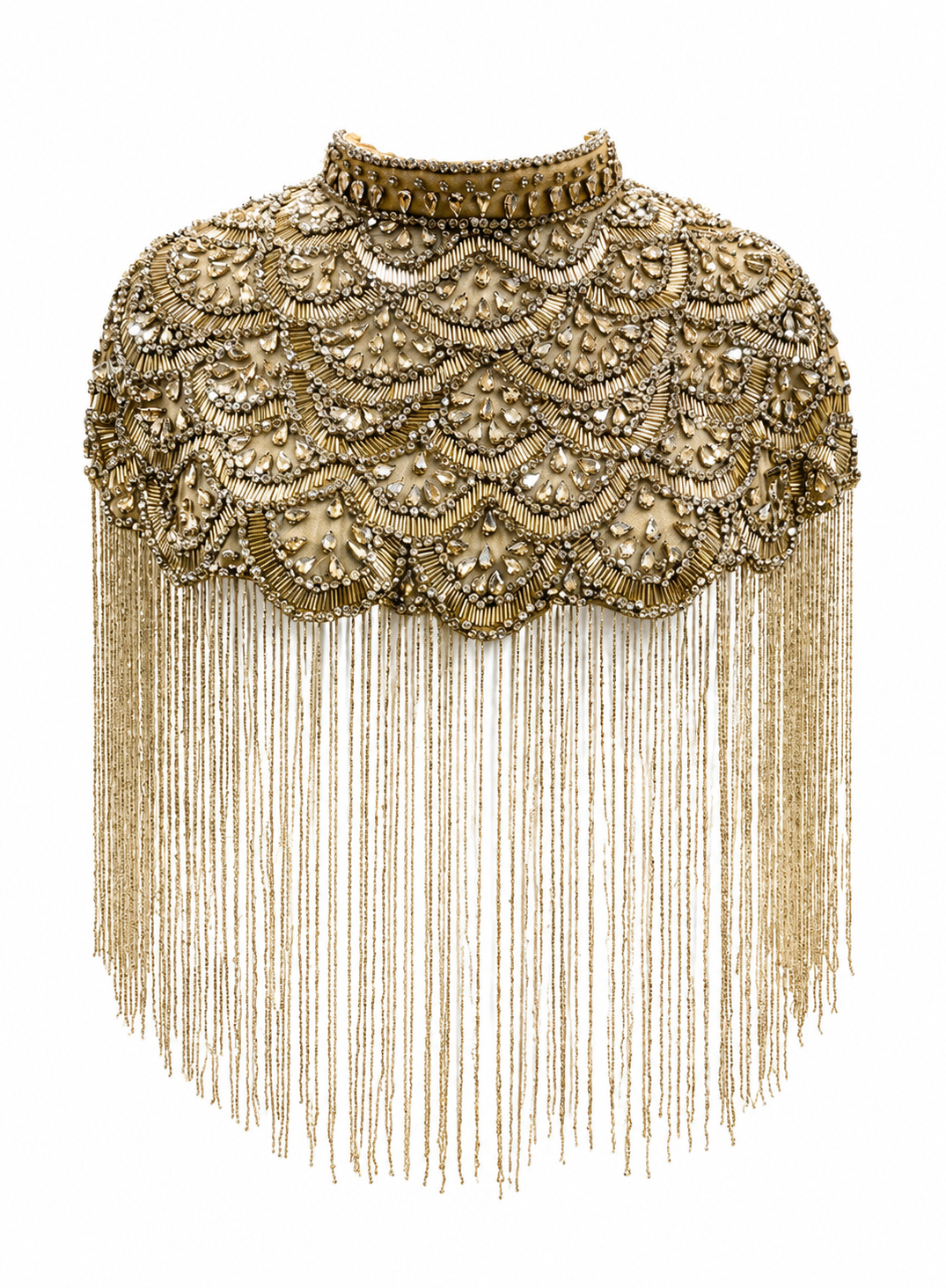 The "Starlight Cascade" Beaded Fringe Cape, Gold