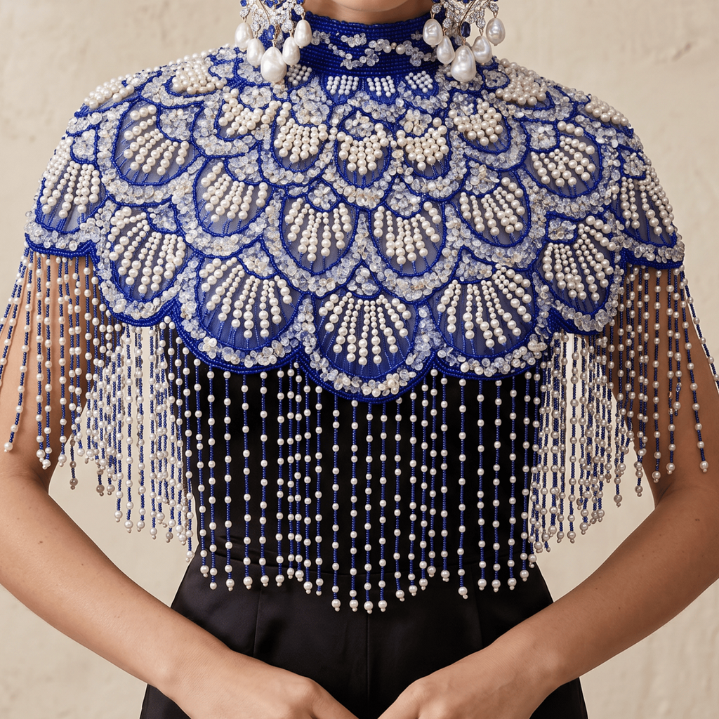Santorini Siren Beaded Capelet, Royal Blue