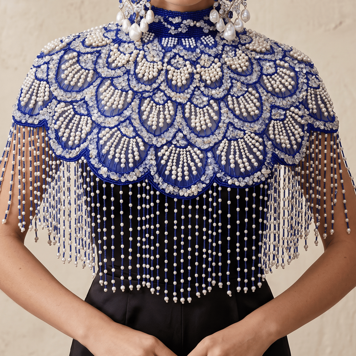 Santorini Siren Beaded Capelet, Royal Blue