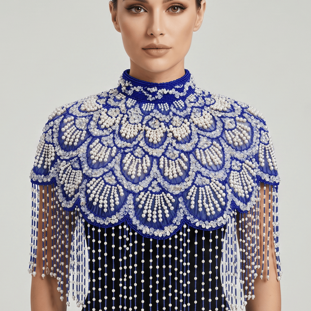 Santorini Siren Beaded Capelet, Royal Blue