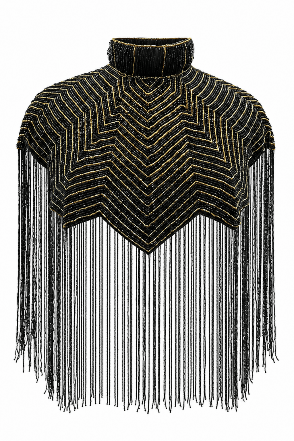 The "Nocturne" Beaded Fringe Cape, Black & Gold