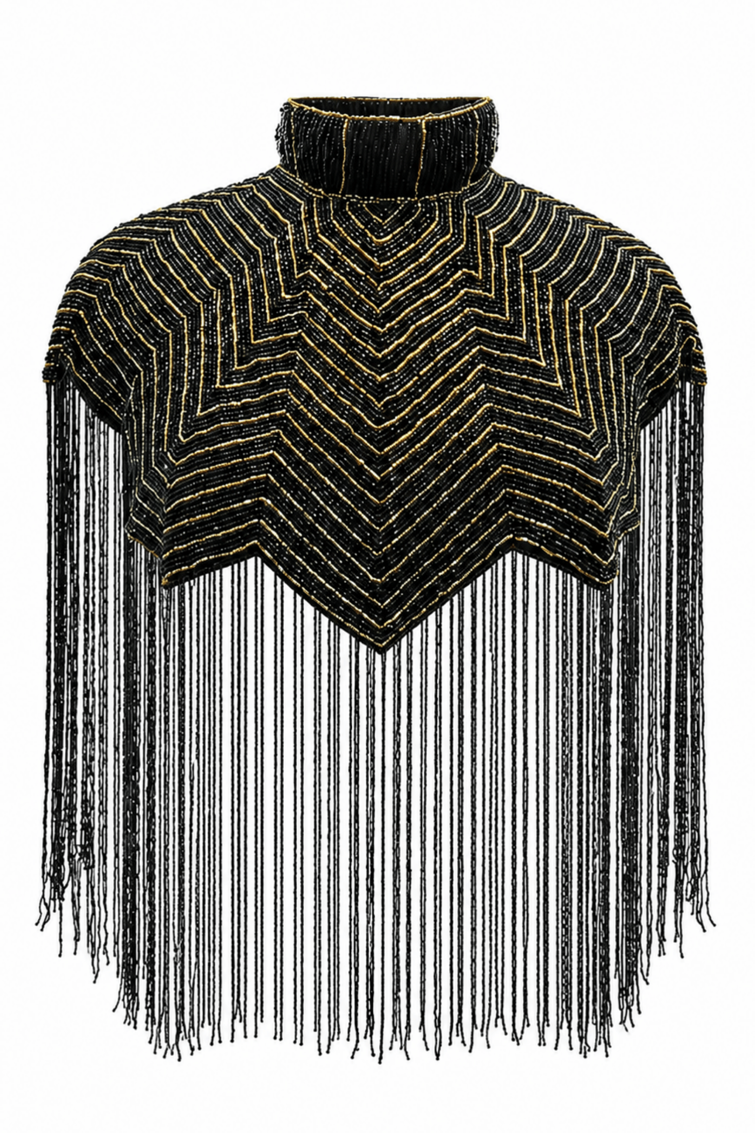 The "Nocturne" Beaded Fringe Cape, Black & Gold