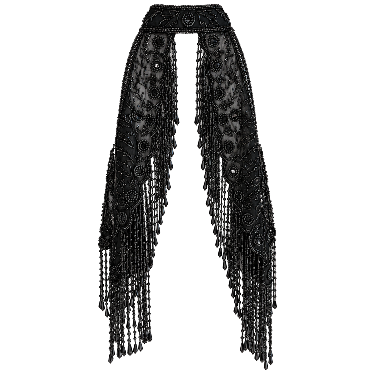 The Eclipse Black Hand-Beaded Fringe Capelet