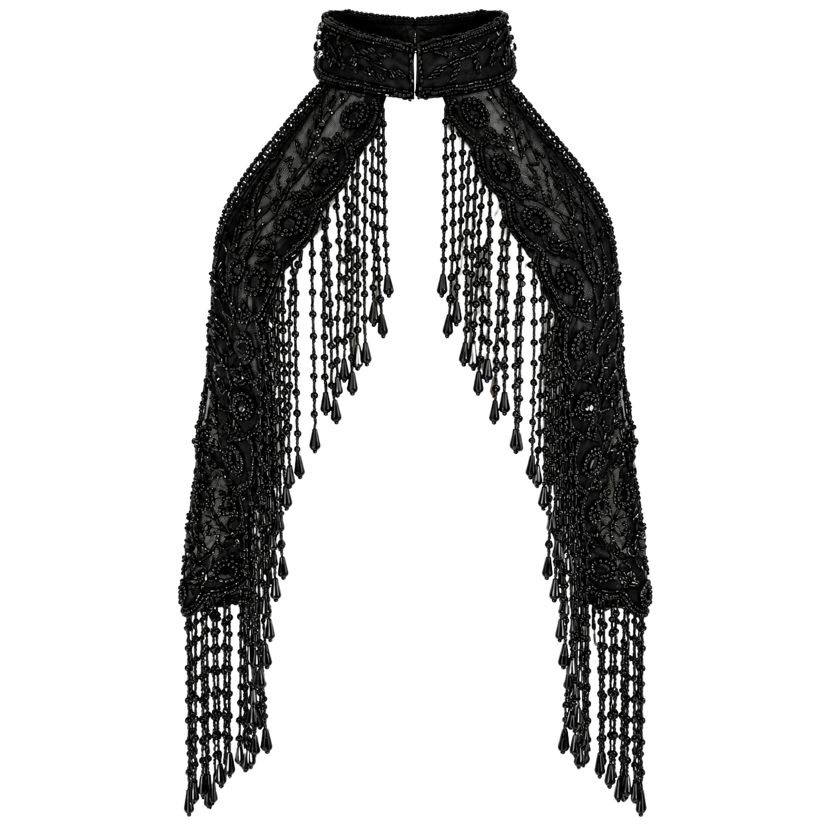 The Eclipse Black Hand-Beaded Fringe Capelet