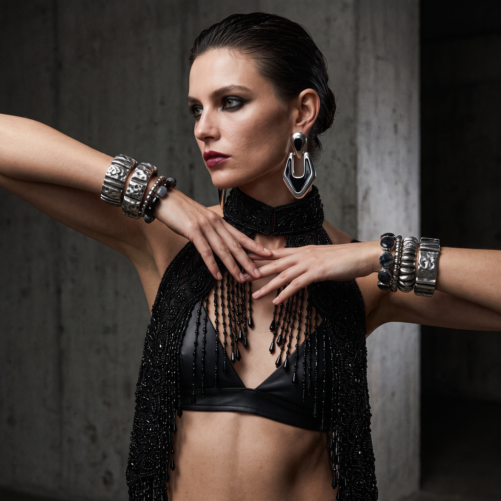 The Eclipse Black Hand-Beaded Fringe Capelet