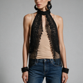 The Eclipse Black Hand-Beaded Fringe Capelet