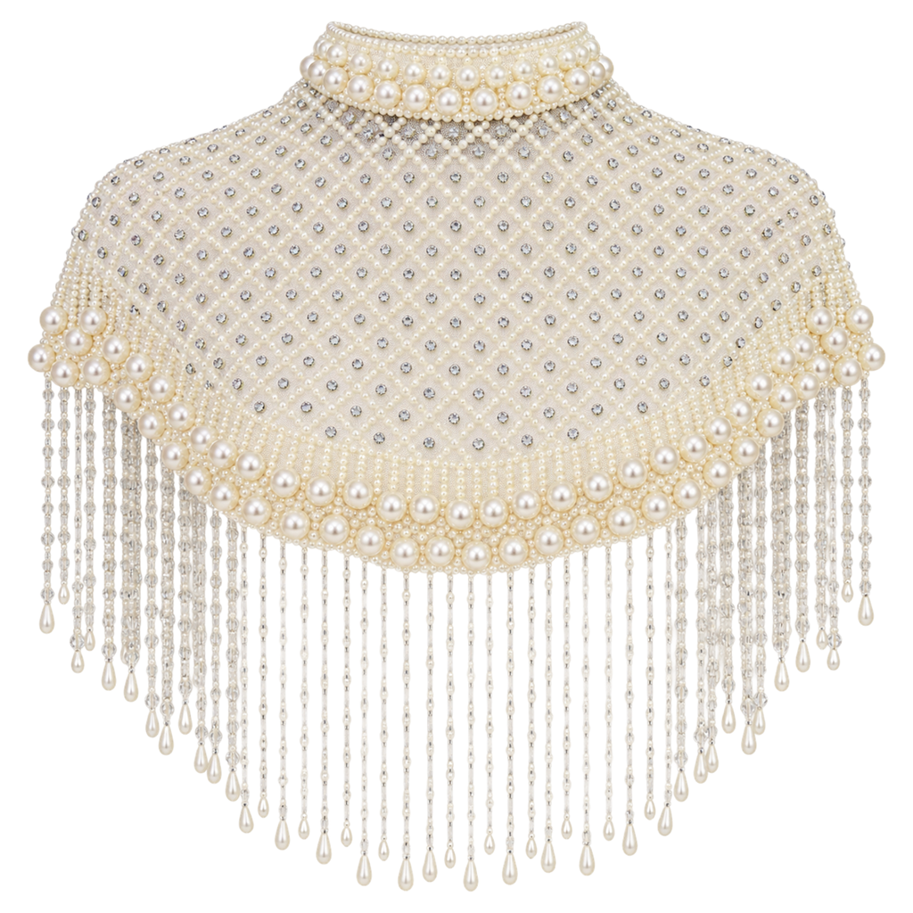 The "Elegant Pearl" Beaded Fringe Cape, Ivory