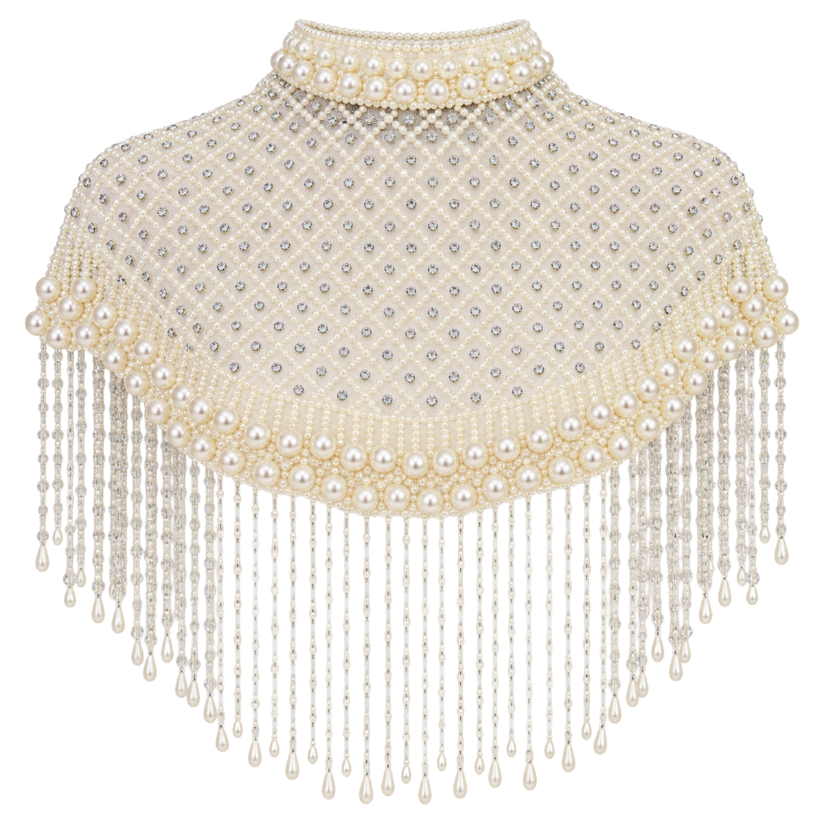 The "Elegant Pearl" Beaded Fringe Cape, Ivory
