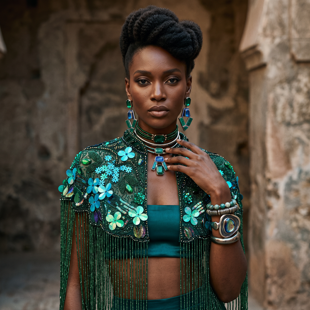 The Emerald Garden Beaded Fringe Capelet