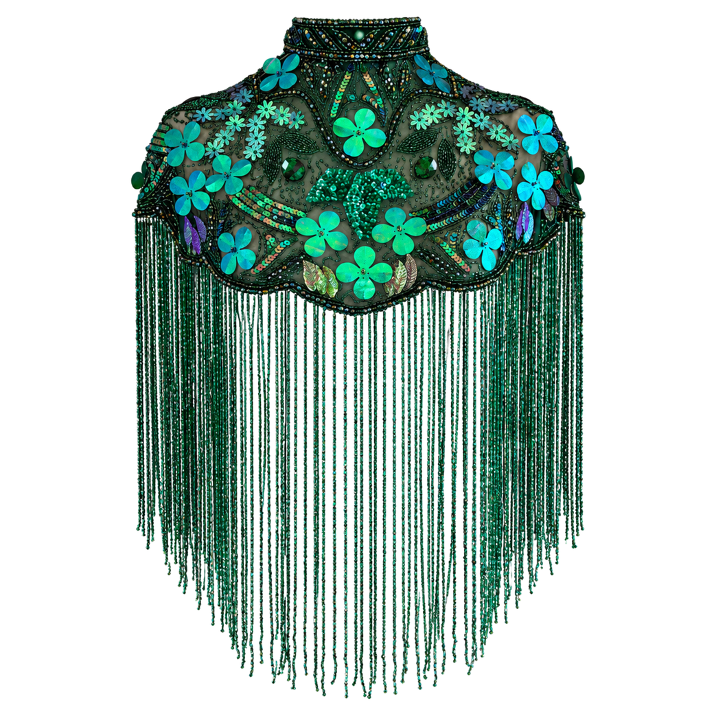 The Emerald Garden Beaded Fringe Capelet